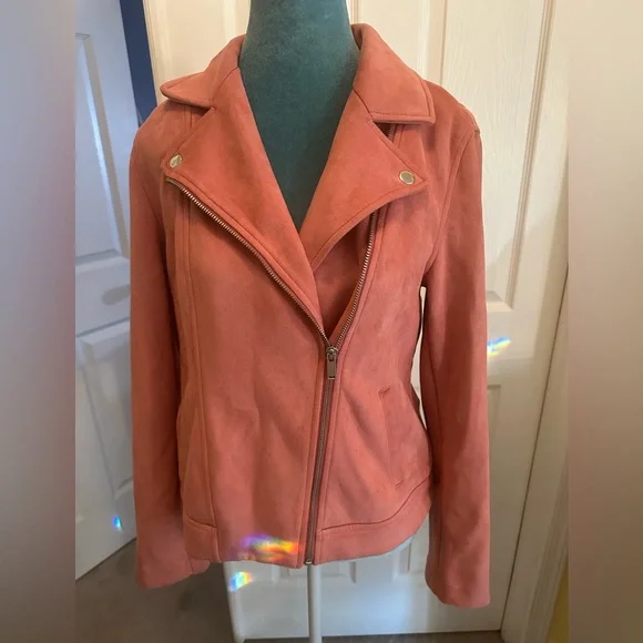 Old Navy Jackets | Old Navy Faux Suede Pink Coral Moto Jacket - Picture 2 of 8